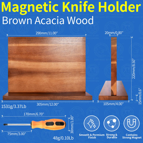 XYJ acacia wood knife stand showing warm grain and premium finish.
