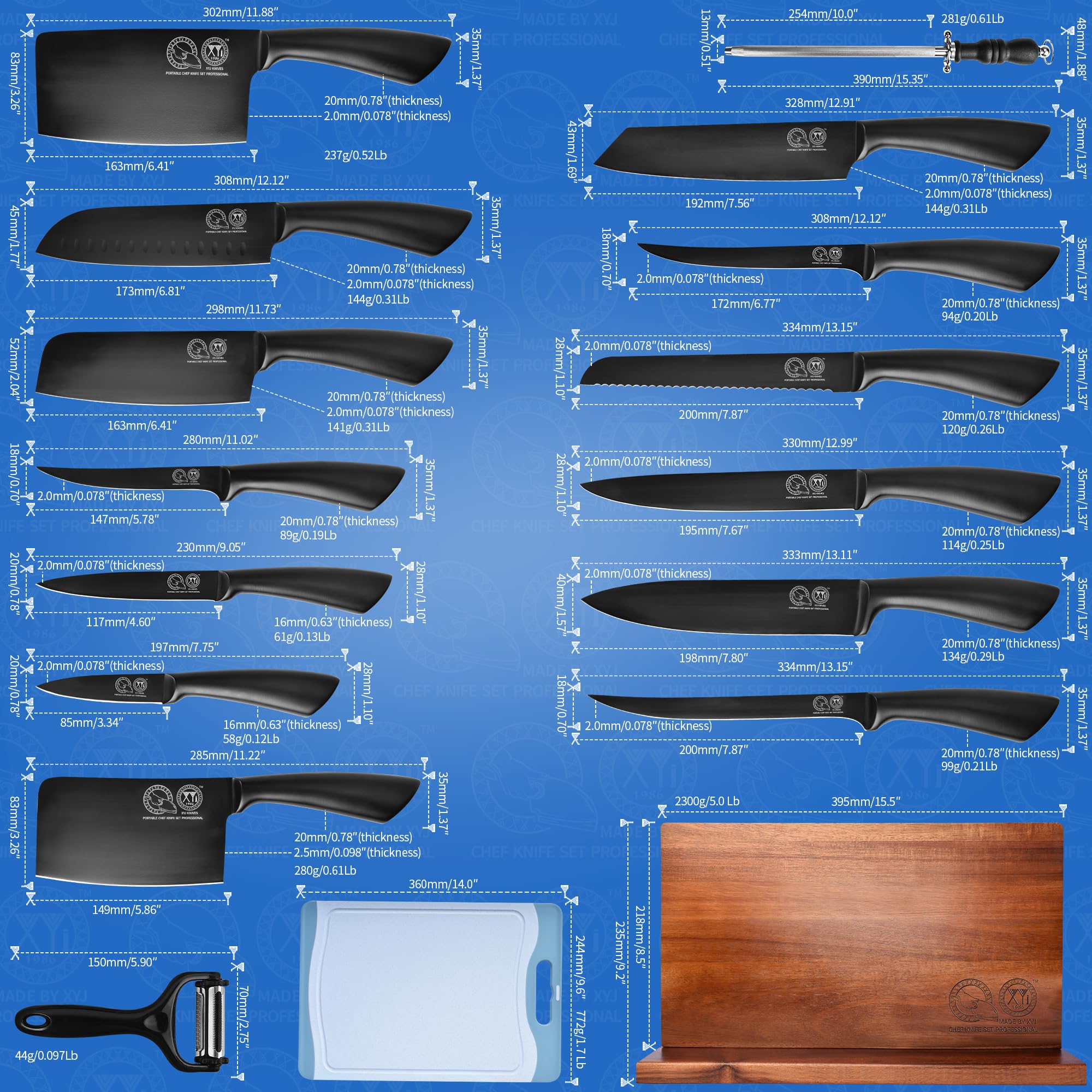 XYJ 8-inch chef knife in action for precise chopping.