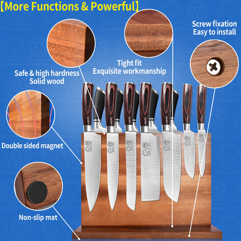 XYJ smooth surface of acacia wood knife block for quick cleaning.