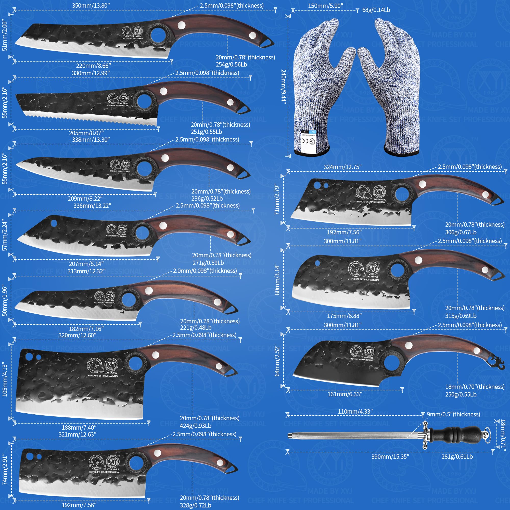 XYJ high-carbon full tang blade highlighting stability and durability.