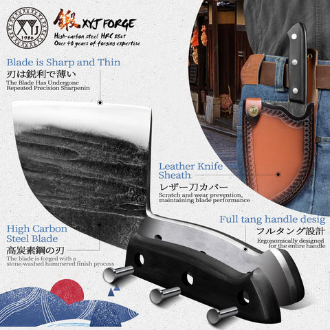 XYJ kitchen outdoor-ready knife with sheath protects blade during travel