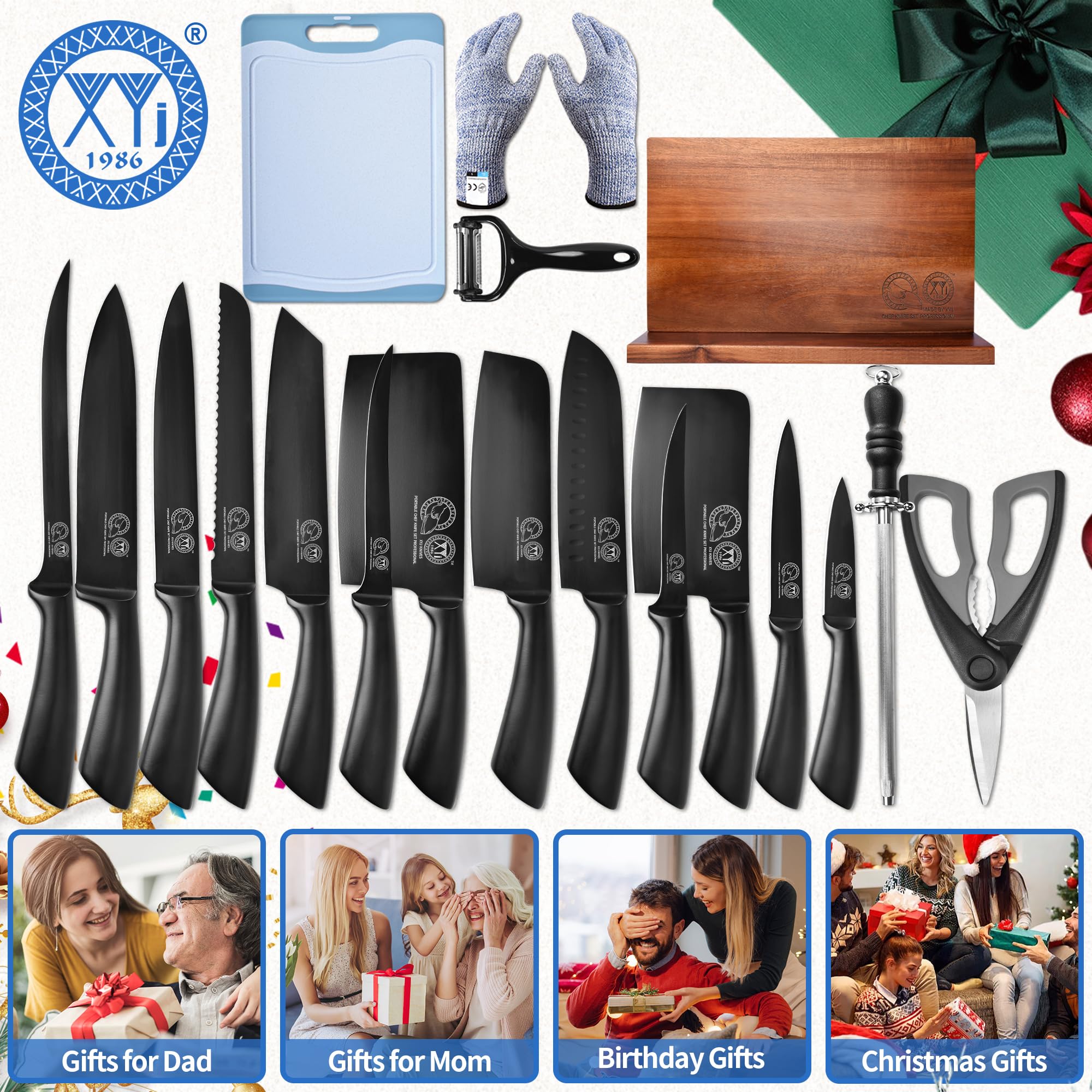 XYJ magnetic knife block keeps blades organized and accessible.