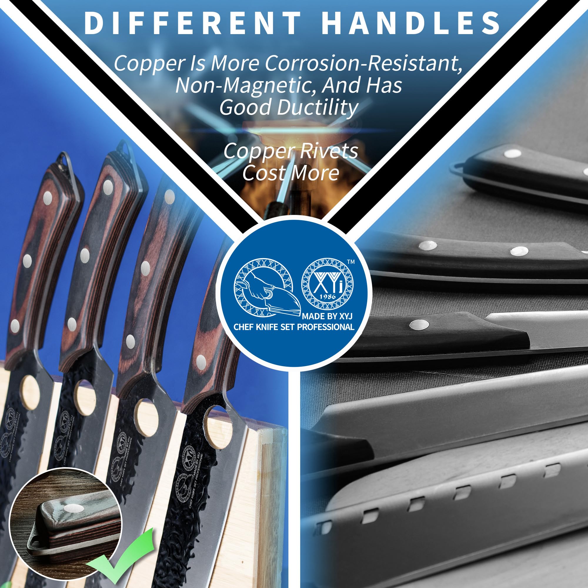 XYJ multipurpose knives for chopping, dicing, and slicing in one set.
