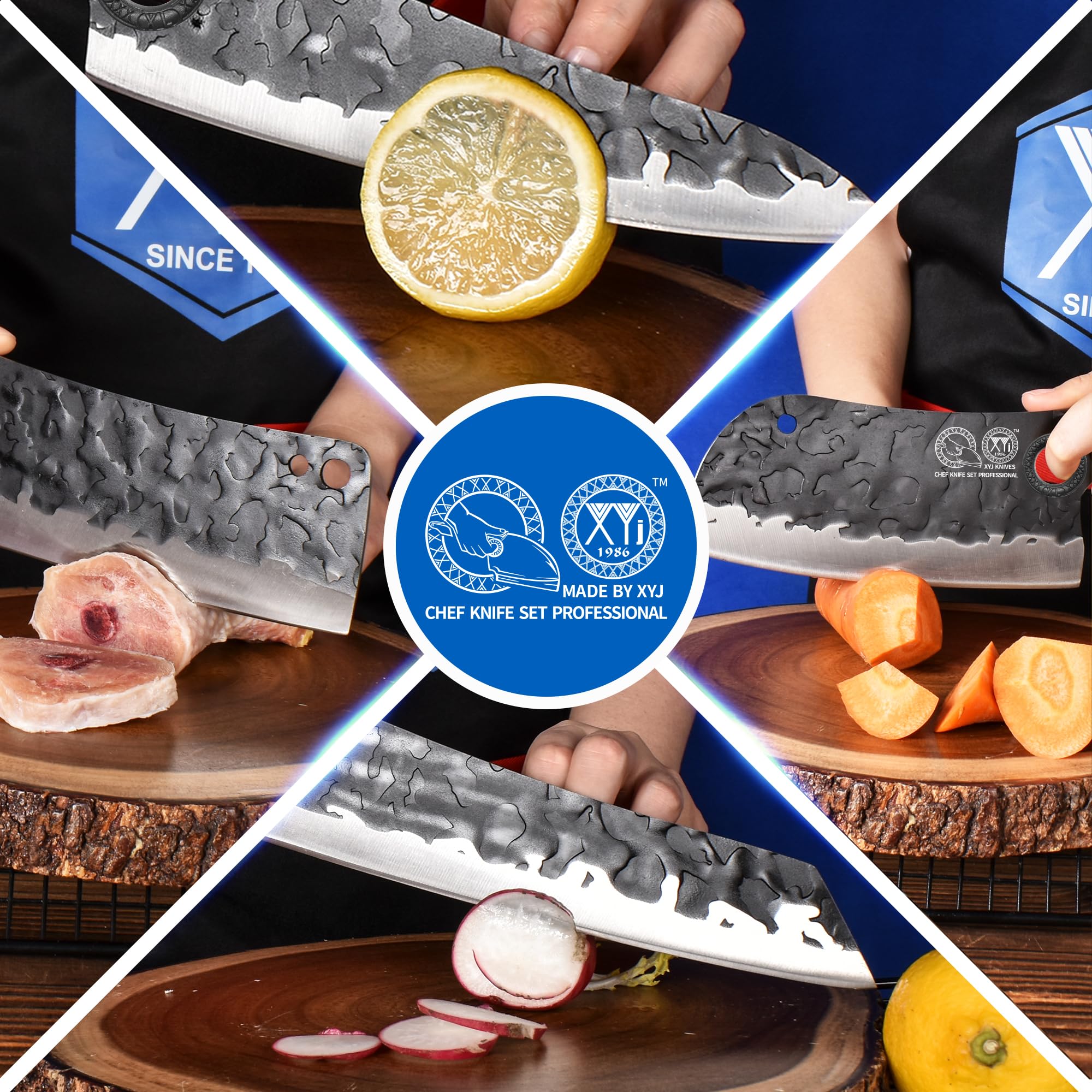 XYJ multipurpose kitchen cutlery in action for various tasks.