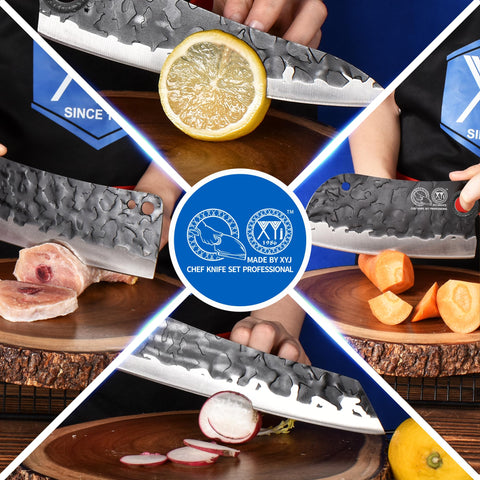 XYJ multipurpose kitchen cutlery in action for various tasks.