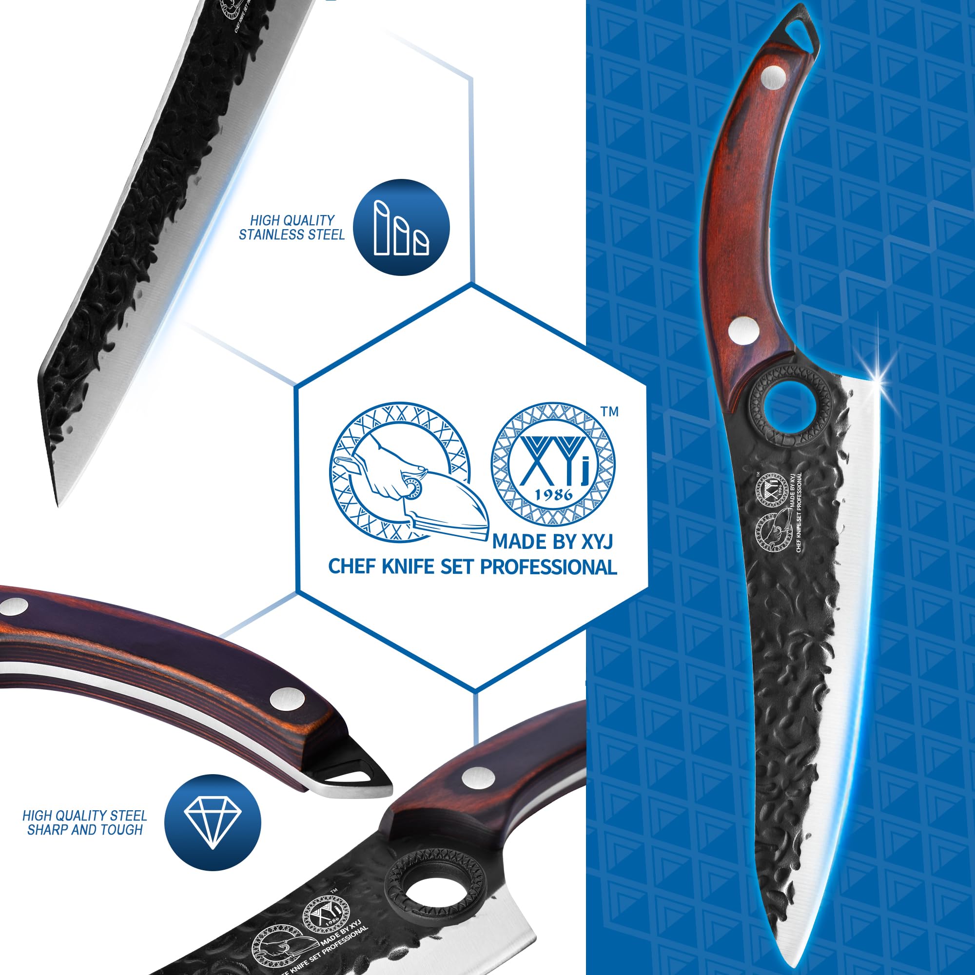 XYJ carrying bag keeps knives organized for kitchen prep or outdoor trips.