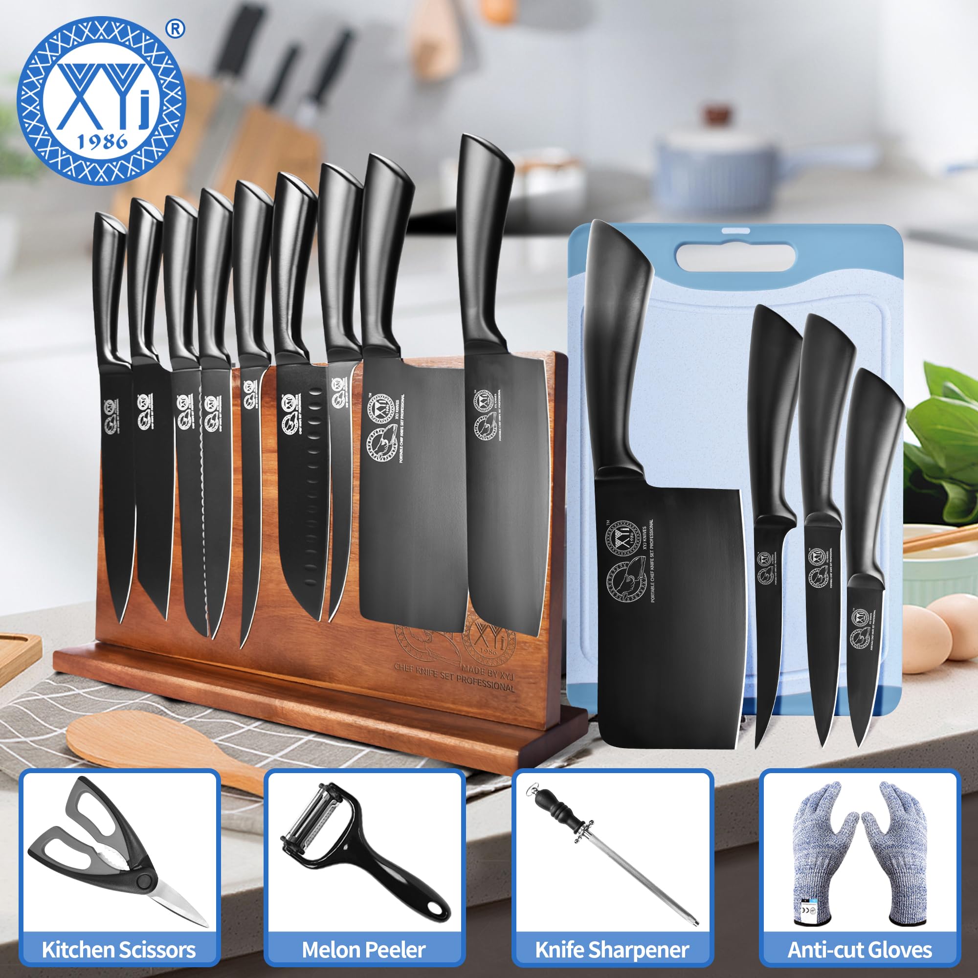 XYJ 7-inch santoku knife versatile for slicing and dicing.
