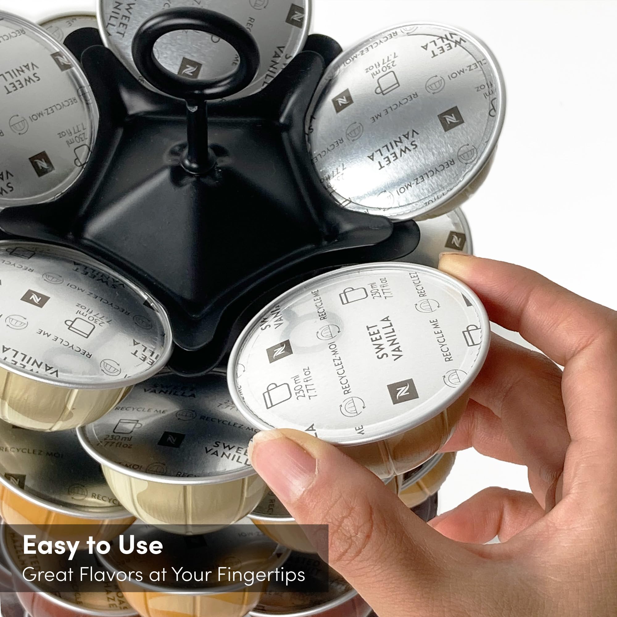 Xympo pod carousel holds up to forty pods for tidy counter space.