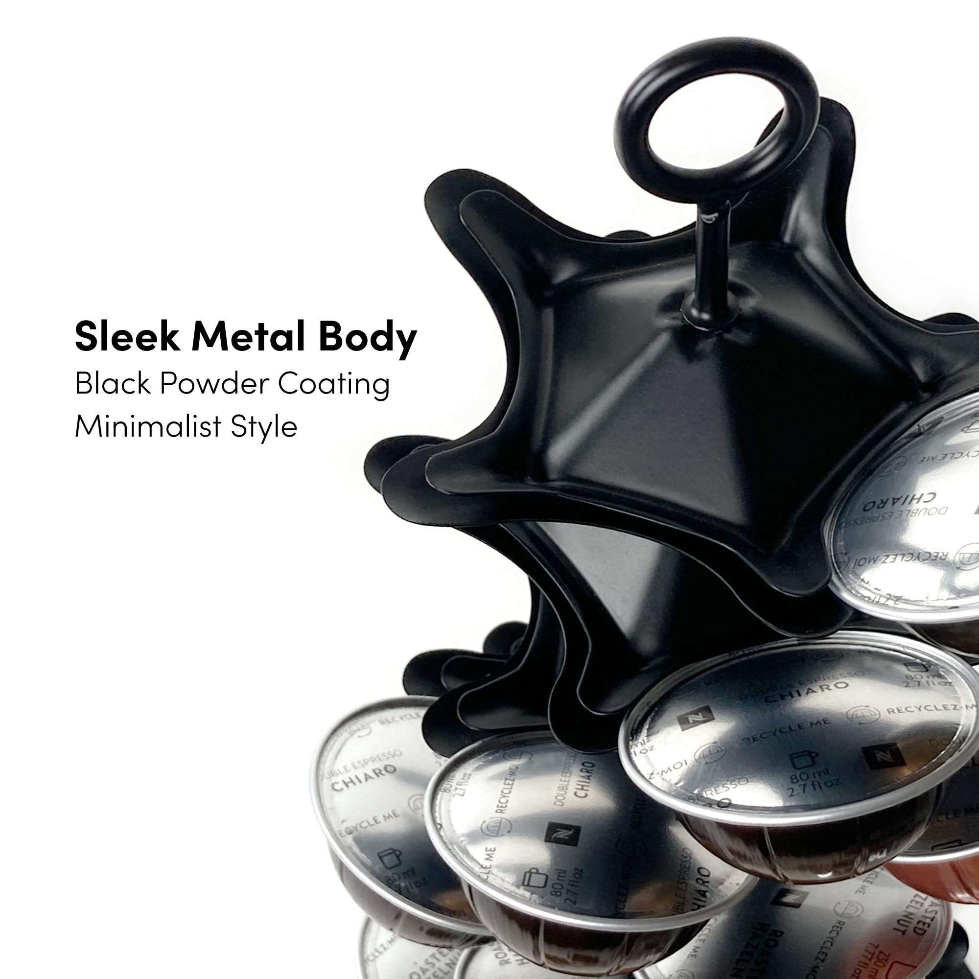 Xympo compact footprint design saves countertop space while organizing pods.