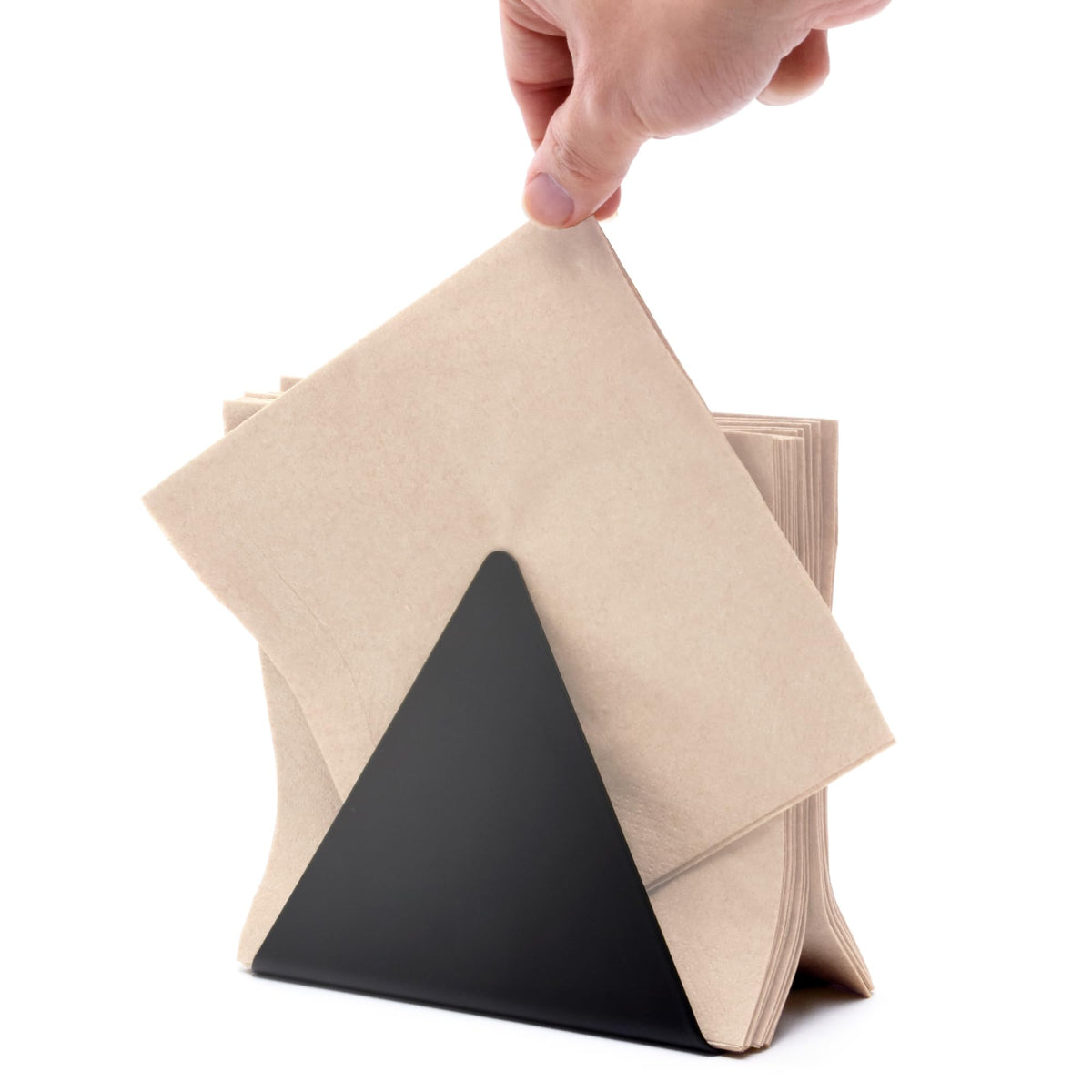 xympo napkin holder side view in black compact design for easy countertop access
