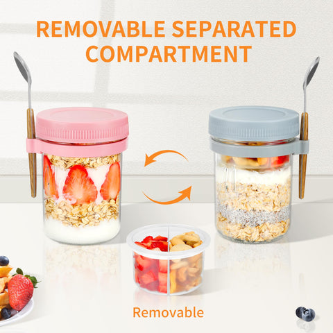 Xyptorix 16oz mason jar with divided compartments keeps dry and wet ingredients separate.
