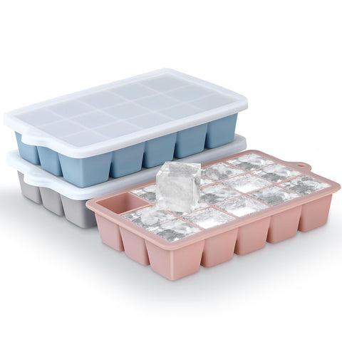 Xyuetia silicone ice tray 3-pack with easy release for smooth ice cubes.