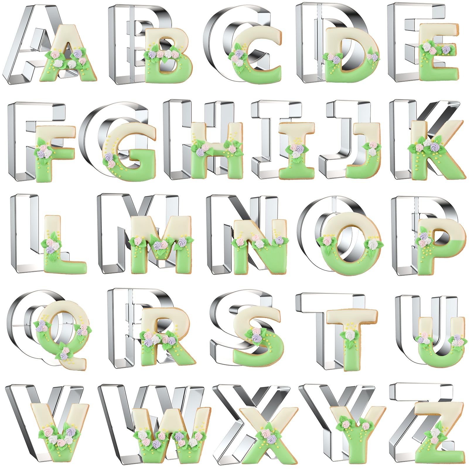 Xzhloym alphabet letter cookie cutters A to Z for 3 inch cookies and fondant