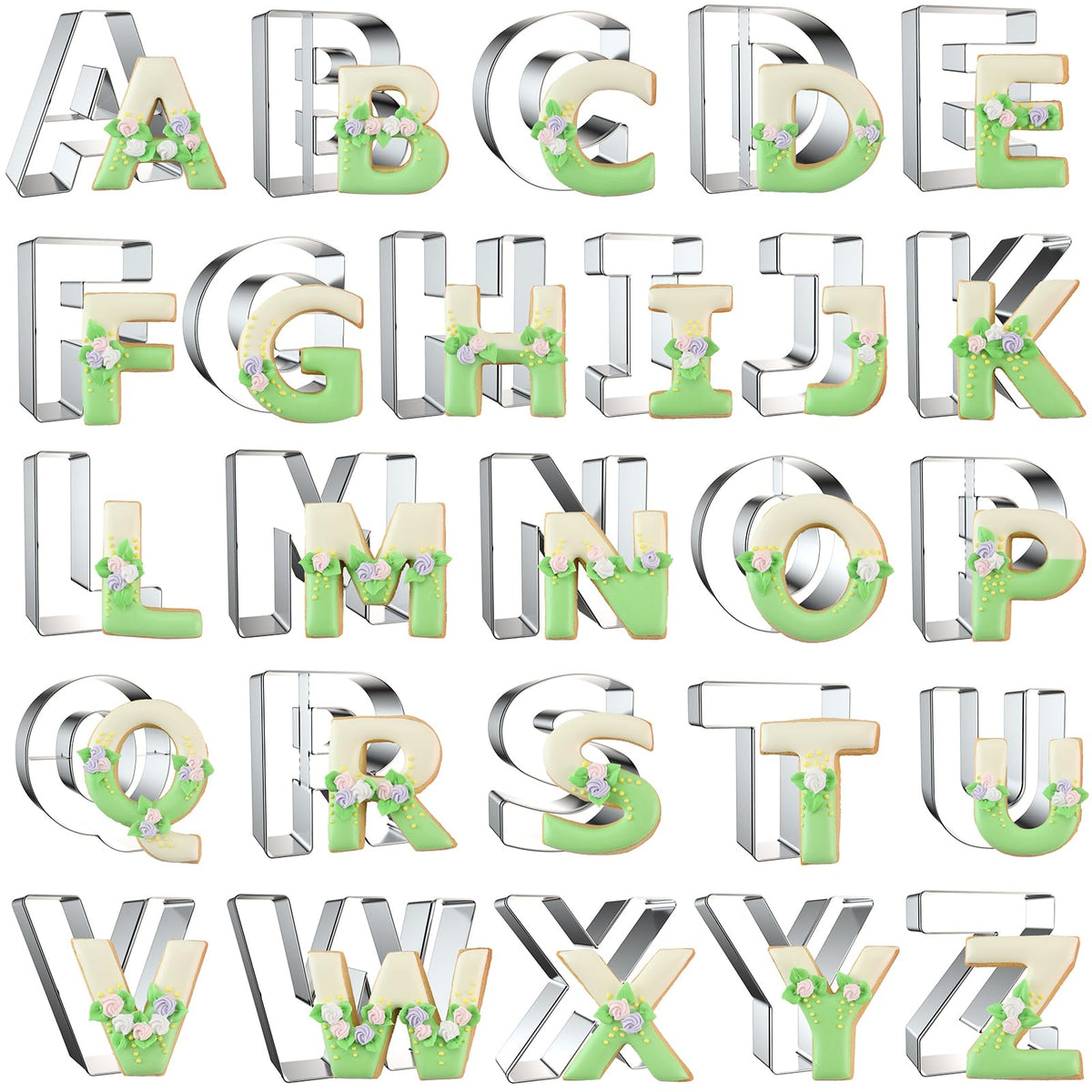 Xzhloym alphabet letter cookie cutters A to Z for 3 inch cookies and fondant