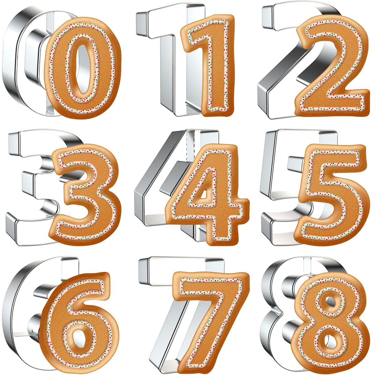 Xzhloym 3-inch number cookie cutters in side view for precise sizing.