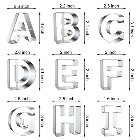 Xzhloym alphabet cookie cutters stainless steel with rolled edges