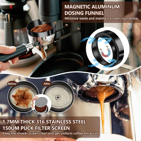 Y-Step magnetic dosing funnel 51mm catches grounds and reduces mess