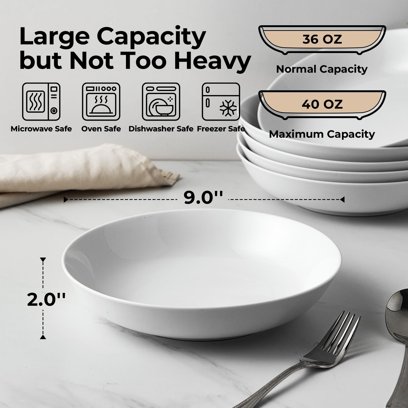 Y YHY 40 oz large salad bowl in white for family meals.