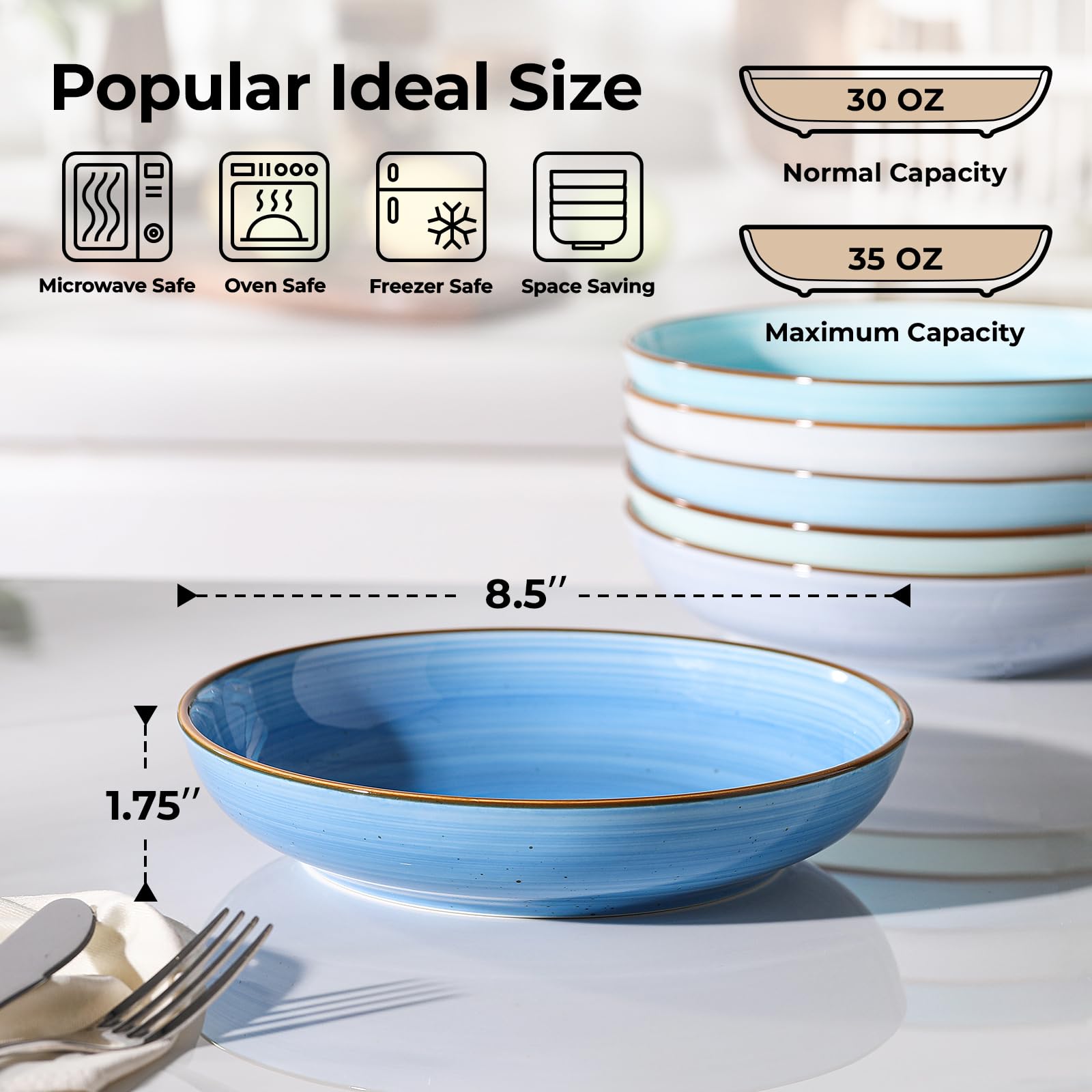 Y YHY 8.5-inch pasta bowl close-up—generous 30 oz capacity for hearty portions
