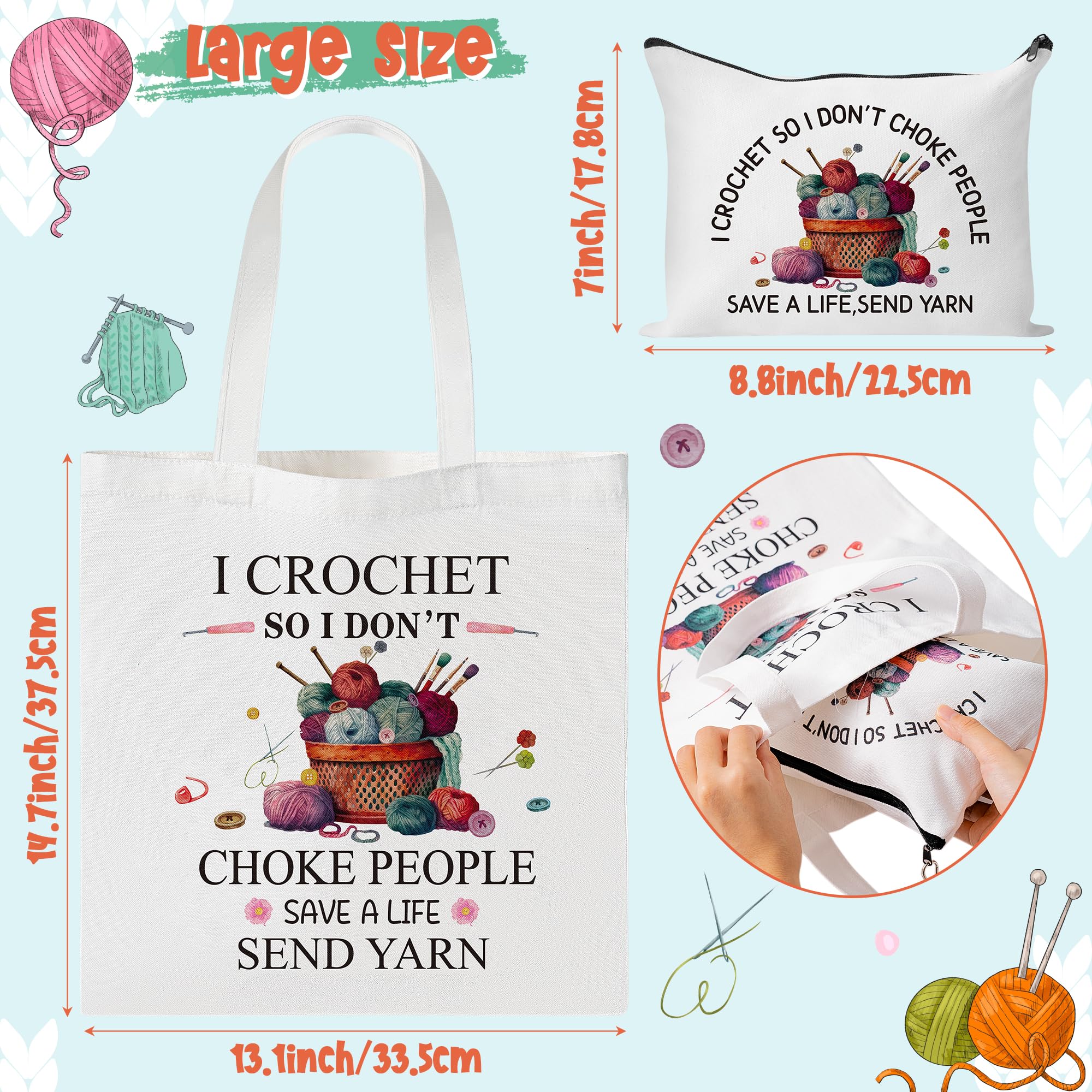 Y1tvei large crochet canvas tote highlights spacious main compartment for yarn and hooks.