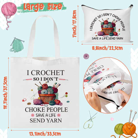 Y1tvei large crochet canvas tote highlights spacious main compartment for yarn and hooks.