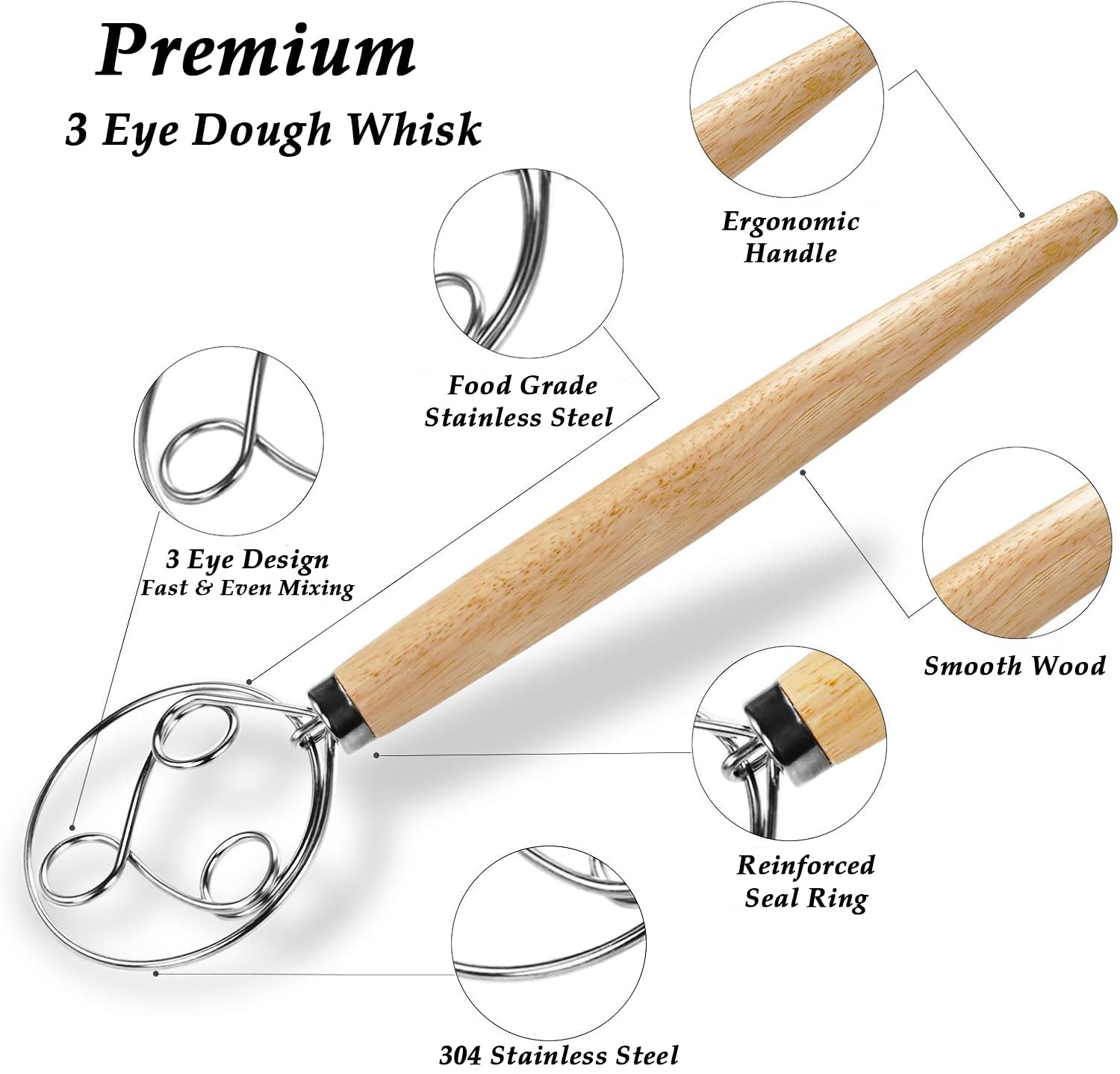 YAANI Danish dough whisk helps mix wet dough quicker and easier.