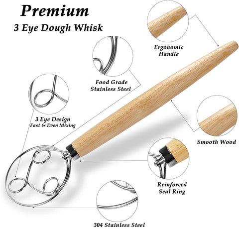 YAANI Danish dough whisk helps mix wet dough quicker and easier.