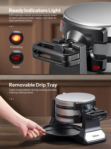 Yabano waffle maker with cool touch handles for safe, comfortable operation