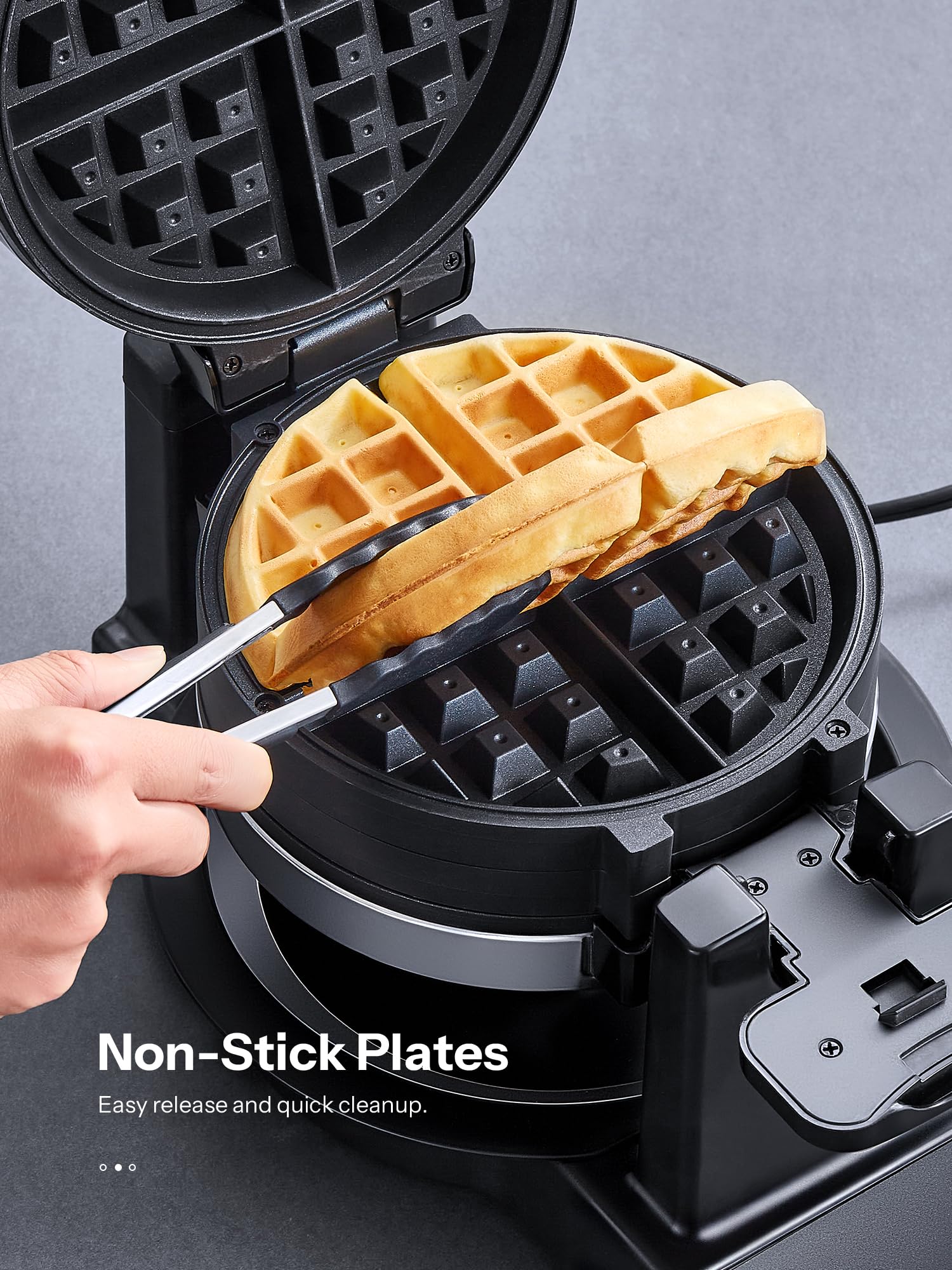 Yabano waffle maker rotating design promotes even browning for crispy exteriors.