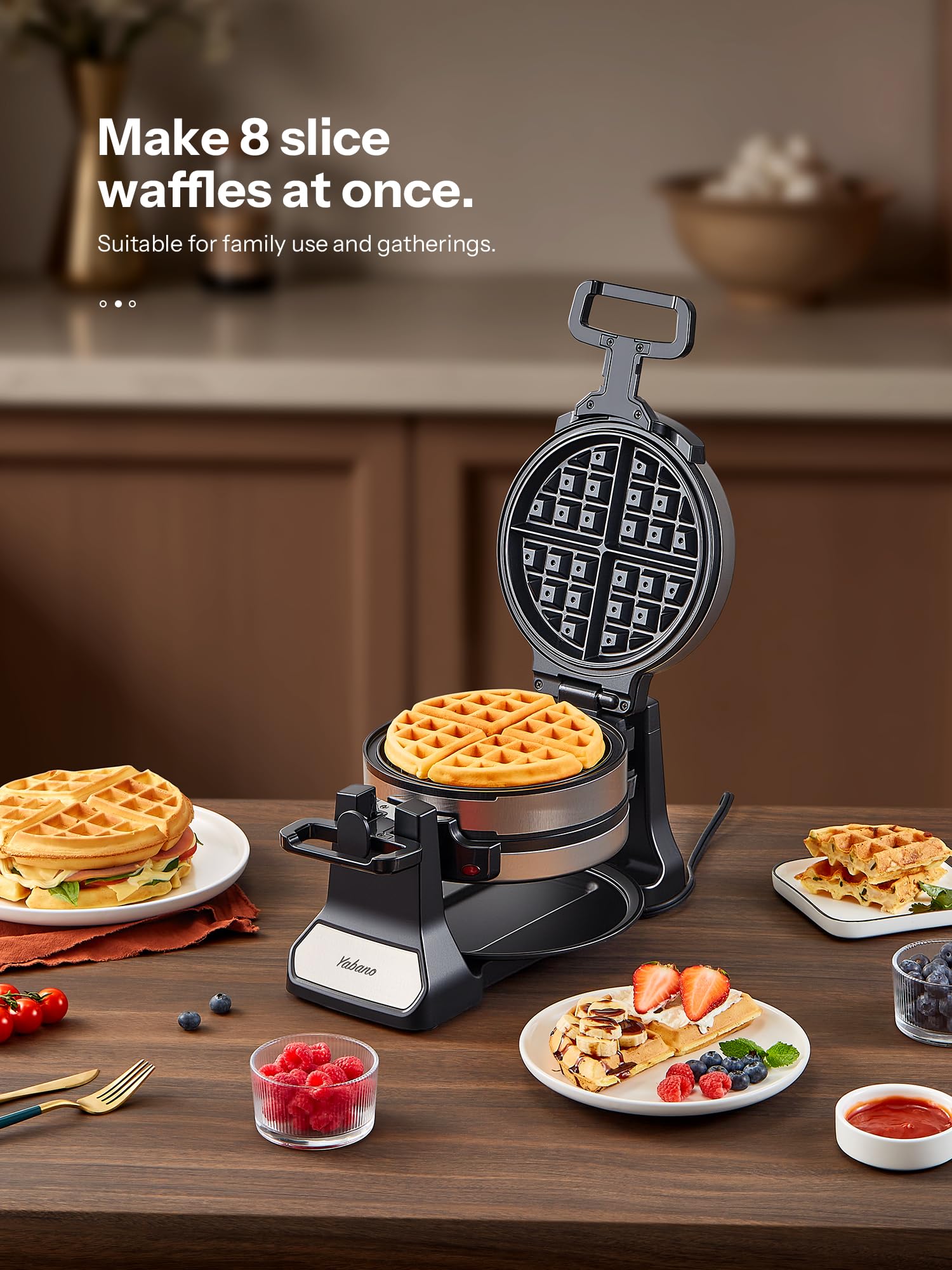 Yabano waffle maker indicator light shows preheat and ready status at a glance