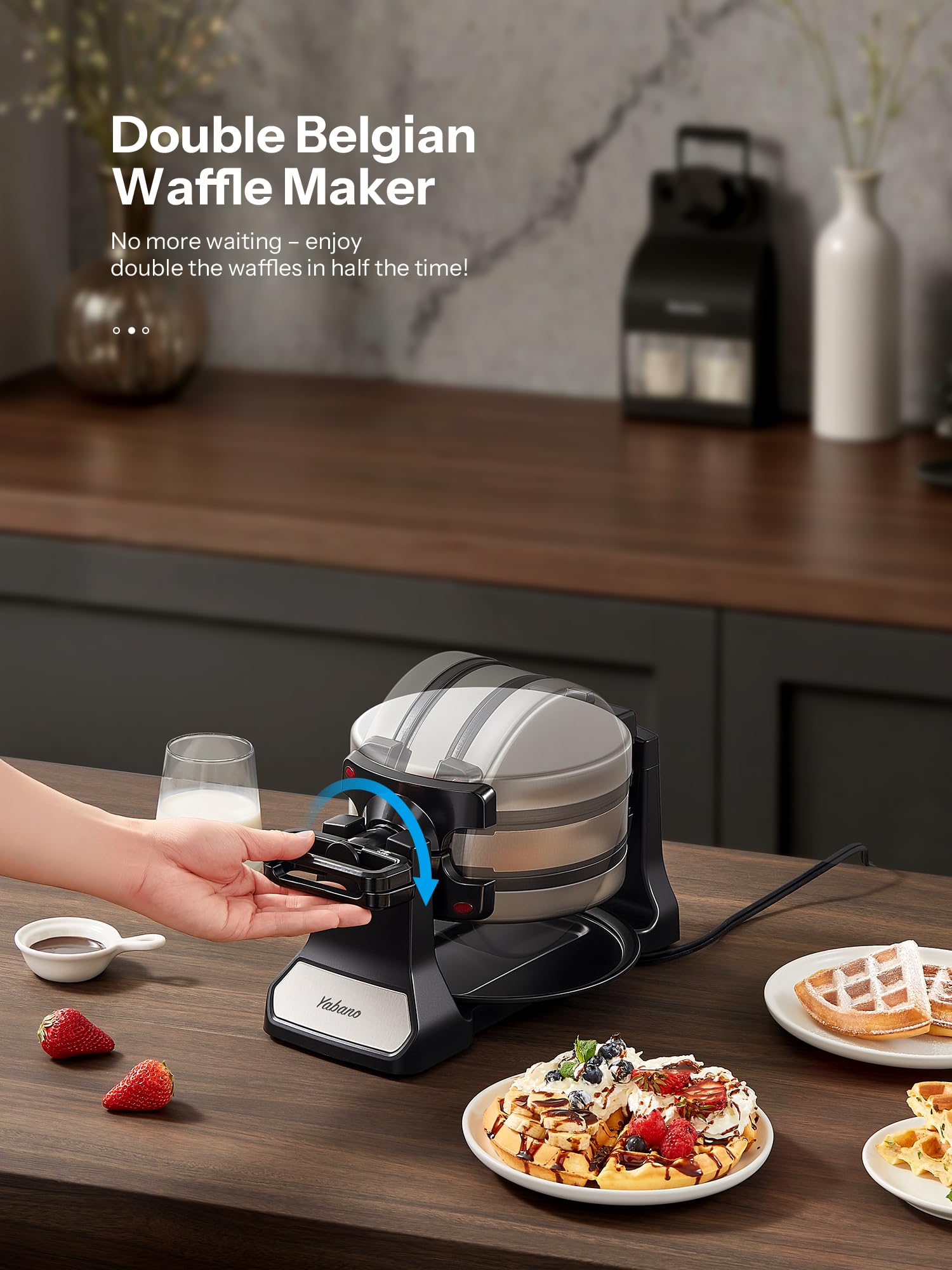 Yabano waffle maker with nonstick plates for easy release and quick cleanup