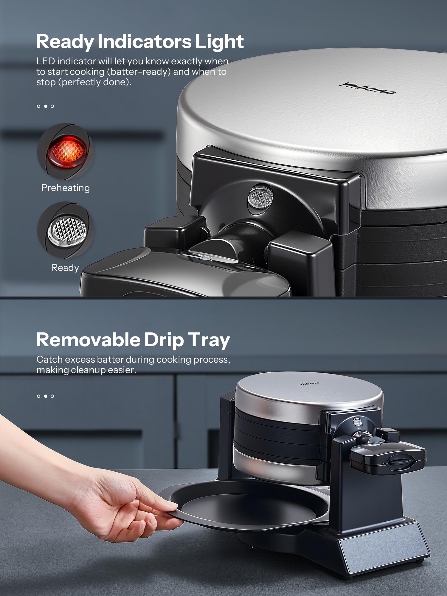 Yabano nonstick plates with removable drip tray keep counters clean.