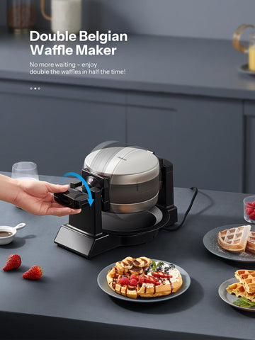 Yabano Belgian waffle maker highlights 1400W TurboHeat for faster prep.