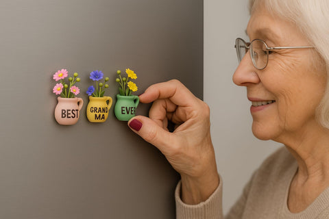 YACO STORE close-up shows lifelike flowers in a compact vase.