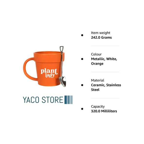 YACO STORE Plant Lady mug with spoon, convenient for stirring coffee or tea.