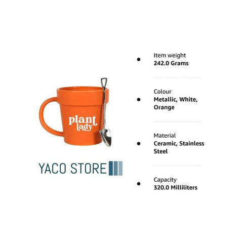 YACO STORE Plant Lady mug with spoon, convenient for stirring coffee or tea.