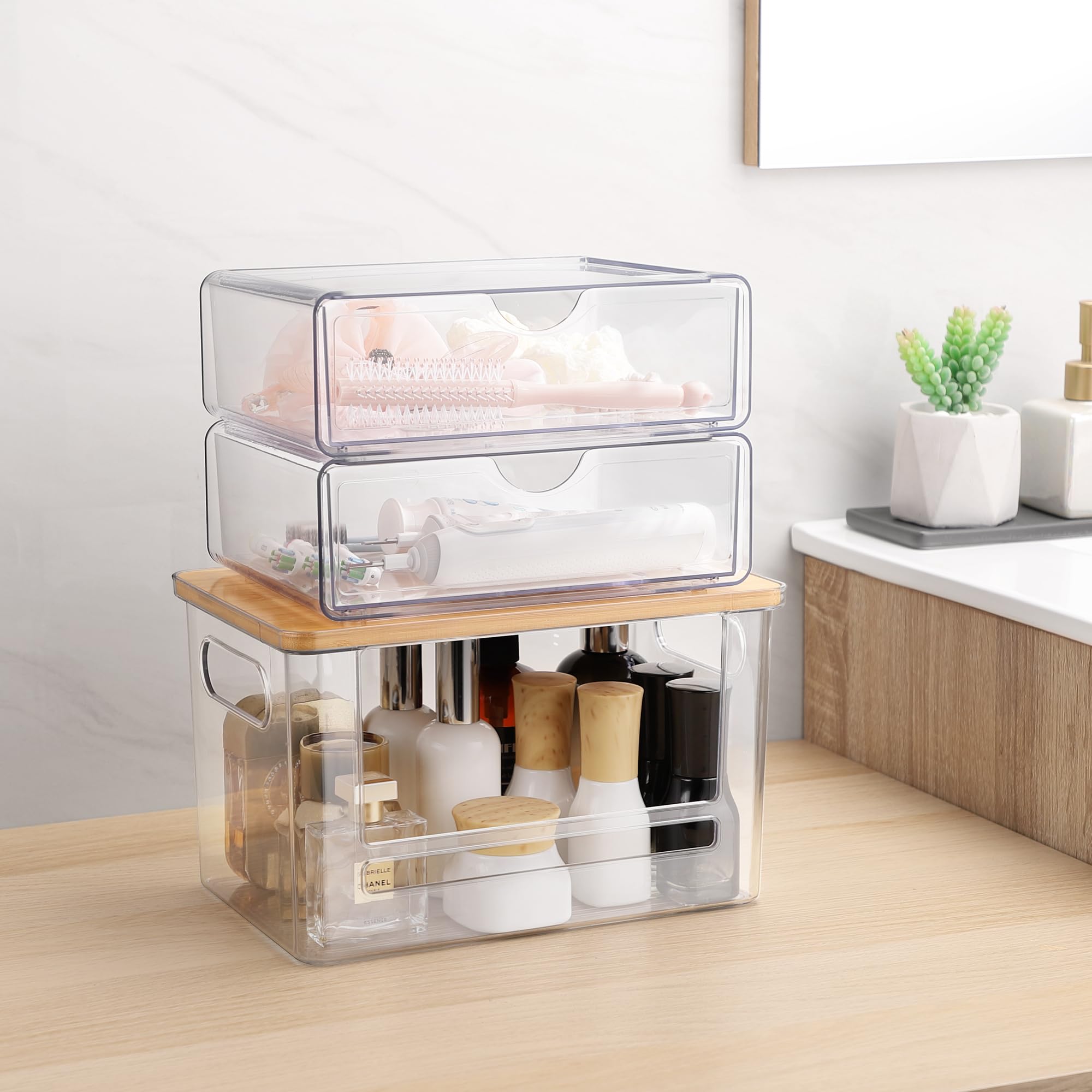YAFFWA stackable drawer boxes for versatile home organization.