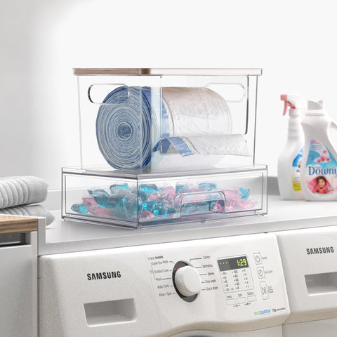 YAFFWA stackable trash bag dispenser saves counter space while keeping bags ready