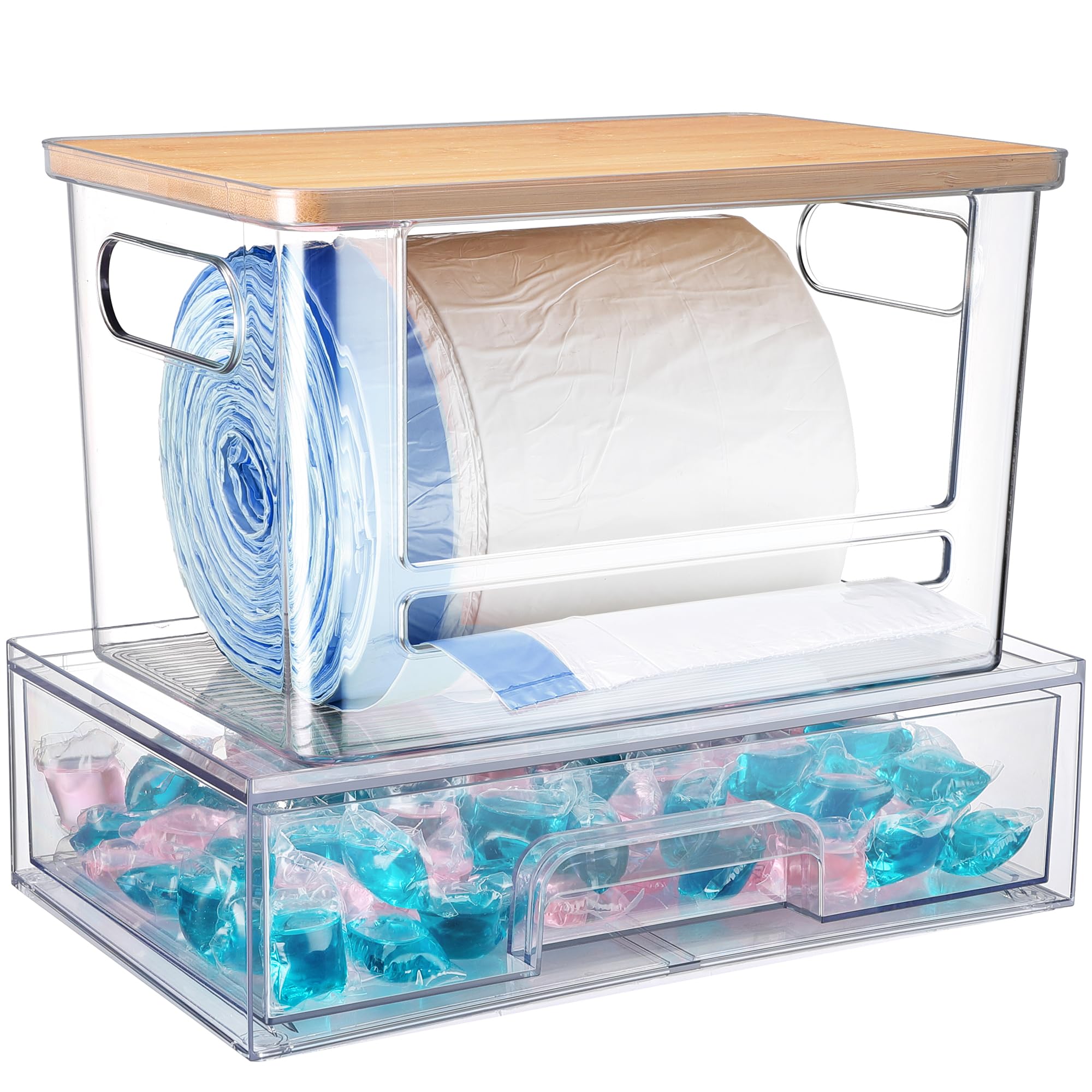 YAFFWA under-sink trash bag holder with lid for easy access and organized cabinets