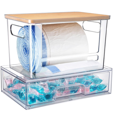 YAFFWA under-sink trash bag holder with lid for easy access and organized cabinets