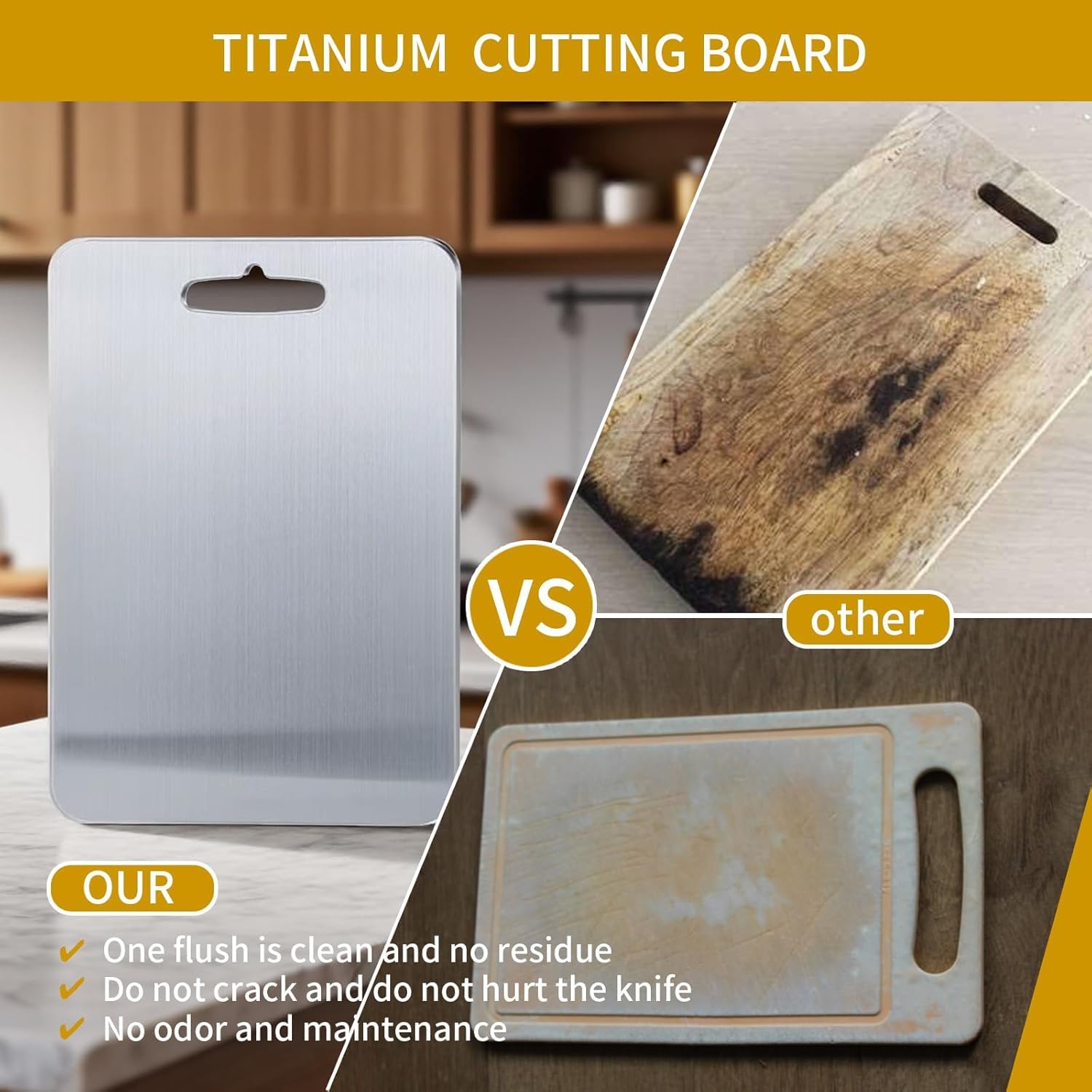 Yainmos Titanium Cutting Board 14x10 surface showing roomy area for batch prep.