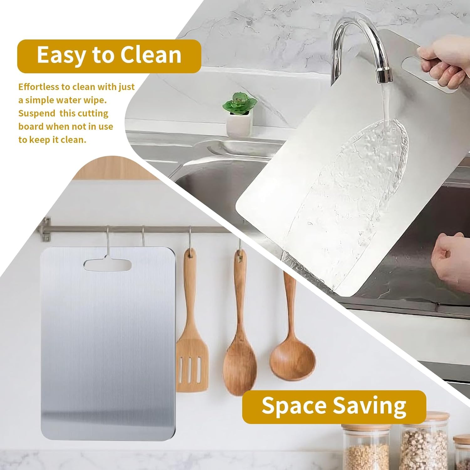 Yainmos Titanium Cutting Board 18x12 surface on the counter for large prep tasks.