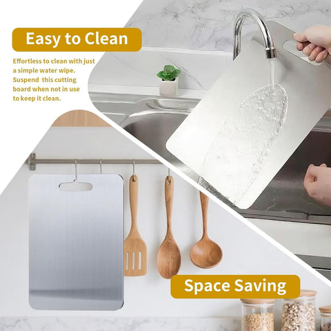 Yainmos Titanium Cutting Board 18x12 surface on the counter for large prep tasks.