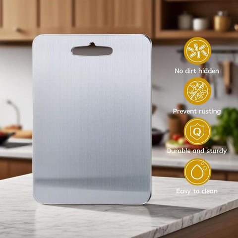 Yainmos Titanium Cutting Board back view for meat, helps prevent cross contamination.