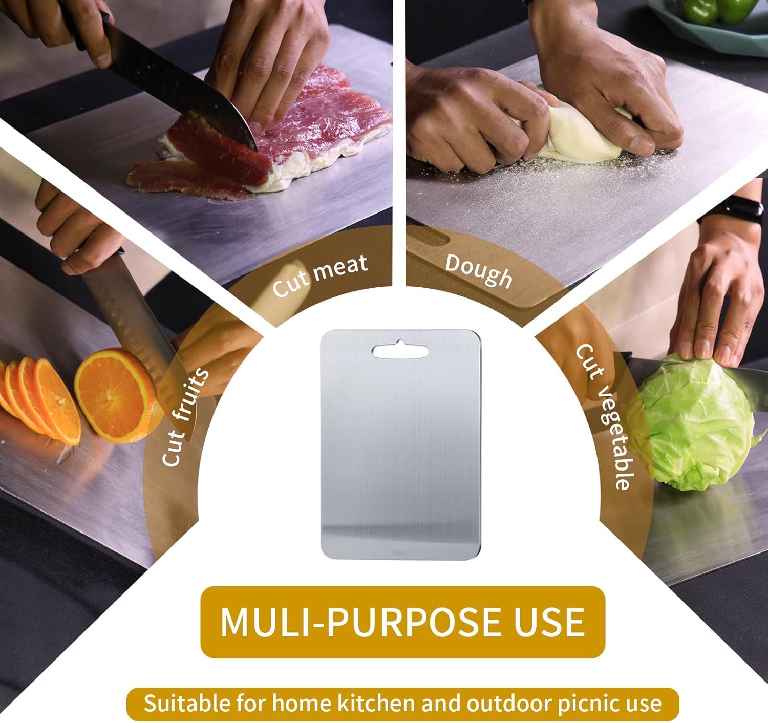 Yainmos Titanium Cutting Board easy clean surface resists stains and odors after use.
