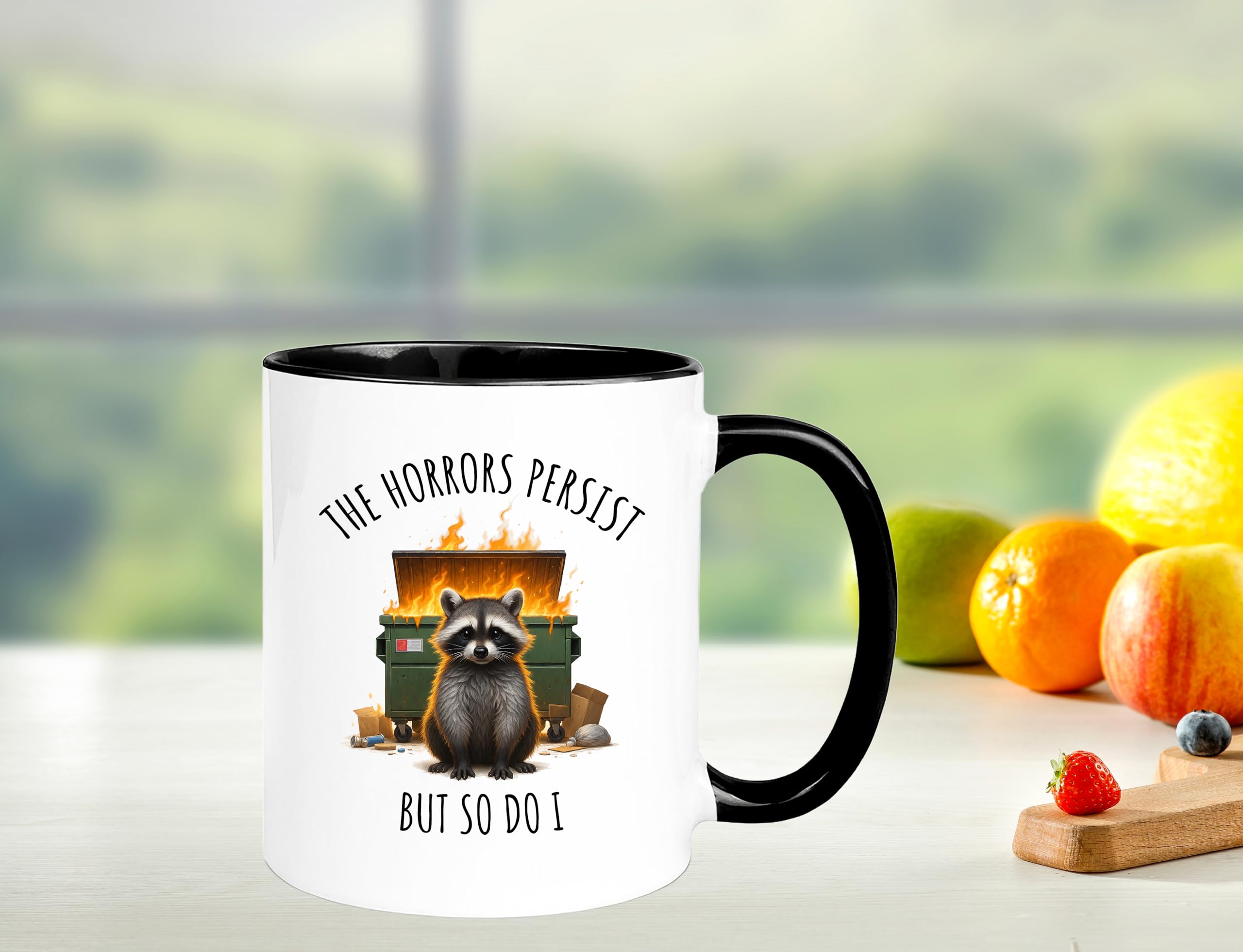 Yalocib funny raccoon mug shown on a desk for quirky style