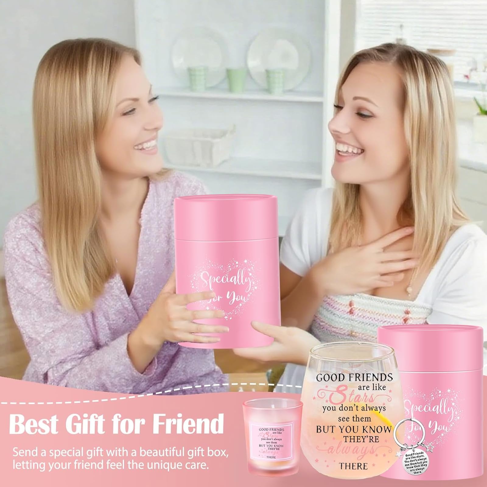 Yalucky bestie wine glass in gift box for friends.