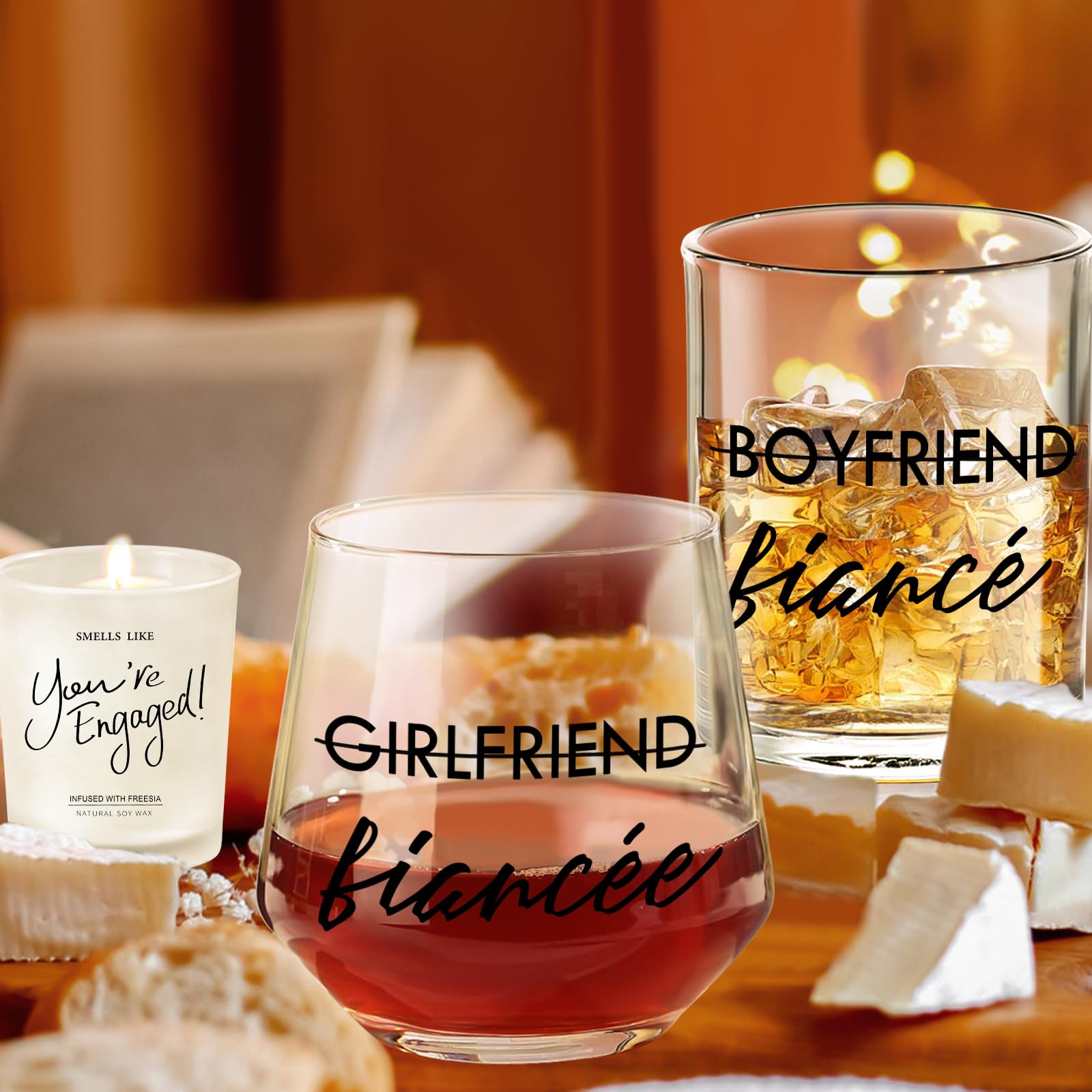 Yalucky 12oz wine glass featuring Girlfriend → Fiancee engraving for elegant toasts.