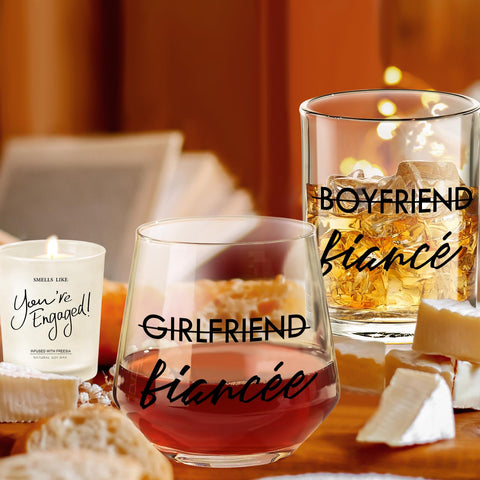Yalucky 12oz wine glass featuring Girlfriend → Fiancee engraving for elegant toasts.