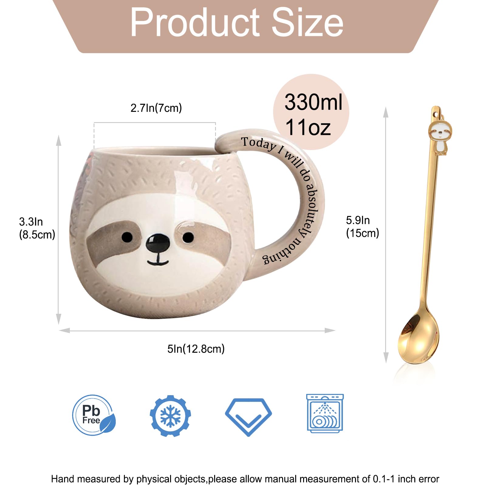 Yalucky Sloth Mug with easy-grip C-handle for daily use
